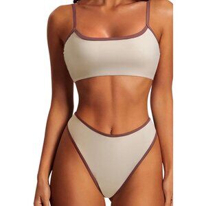 Women High Waisted 2 Piece Bikini Set Cheeky High Cut Bandeau Swimsuit size S